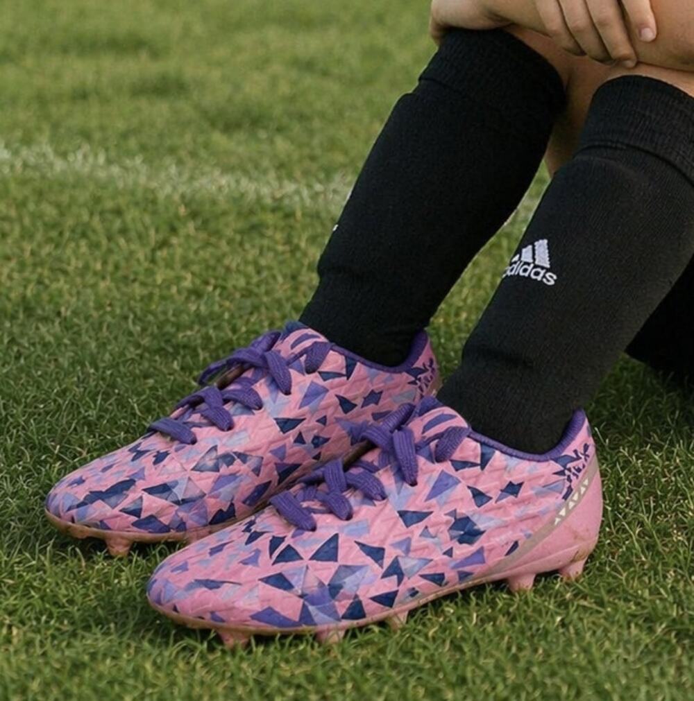 Dream Pairs Kids Soccer Cleats Pink Purple Geometric FG Youth Size 1